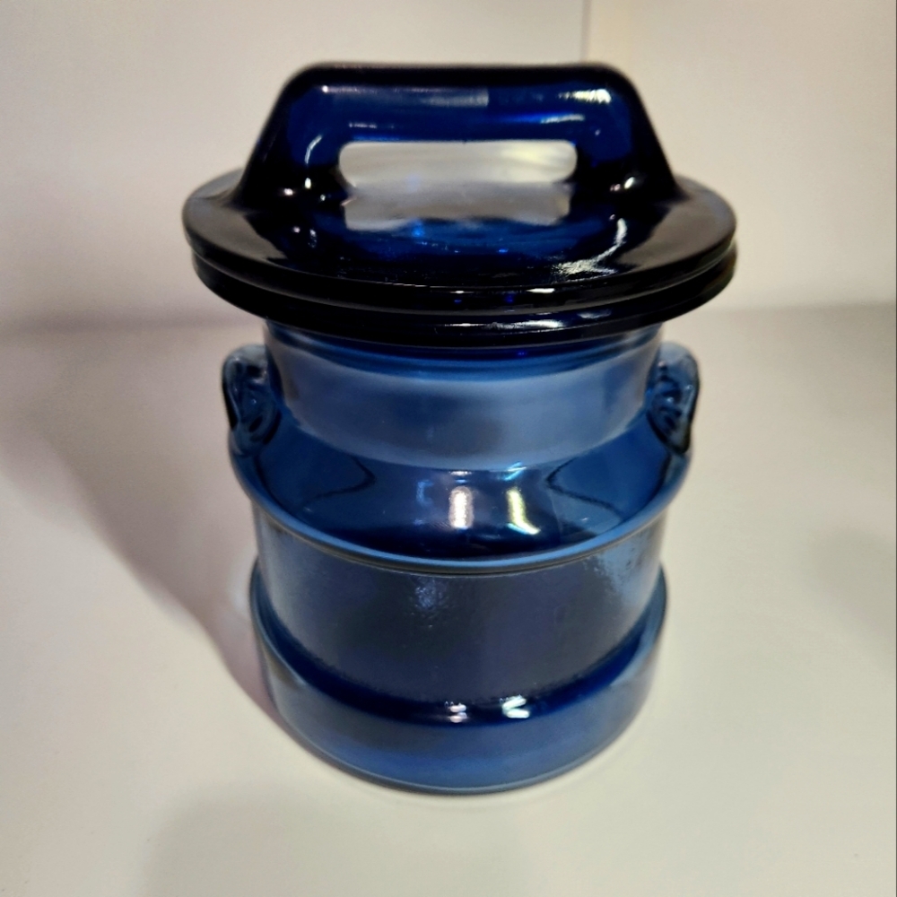 Vintage L.E. Smith Blue Glass Milk Can Canister
